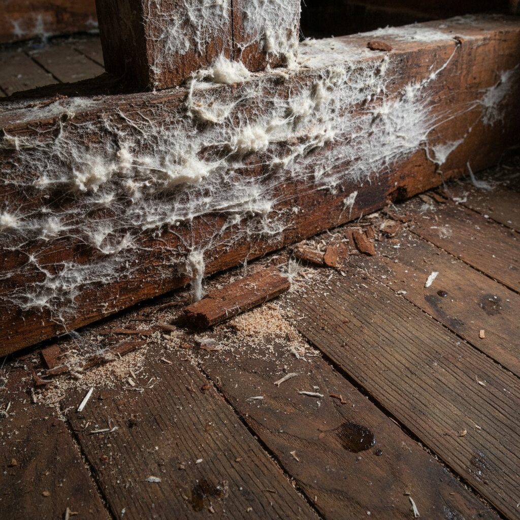 apprenez à reconnaître le voile cotonneux et les autres symptômes de la mérule pour protéger votre habitation des dégâts causés par ce champignon destructeur.